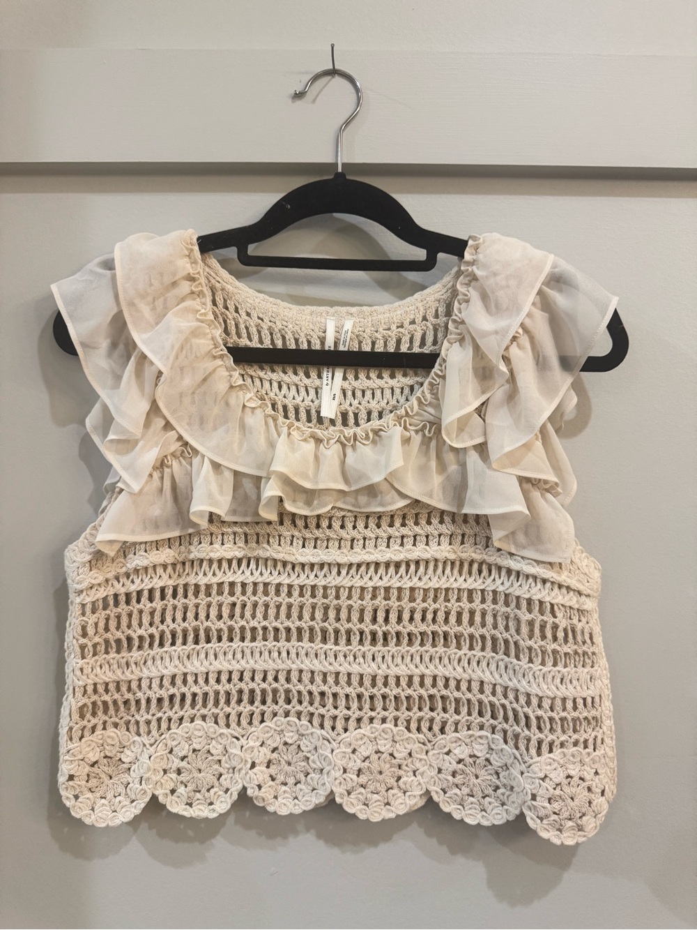 Romantic Cream Crochet Ruffle Crop Top
